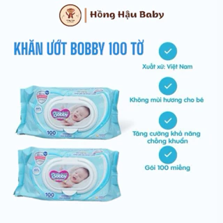 [Hàng CTY] Khăn ướt Bobby Care không mùi hương 100 miếng/gói xanh