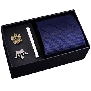 Bộ Cavat Nam bản to 8cm gồm Cravat 8cm, khăn cài túi áo vest, kẹp cà vạt, khuy măng-set đóng hộp sang trọng