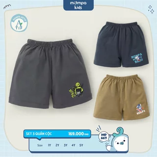 Quần đùi cho bé Mompa Set 3 chiếc từ 1 đến 5 tuổi vải Cotton Actif thấm hút co giãn thoáng mát 667+668