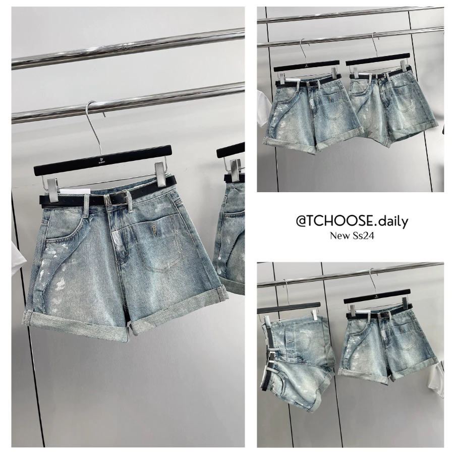 Quần short jeans mùa hè kèm belt túi vuông, Quần short jean nữ mùa hè TCHOOSE