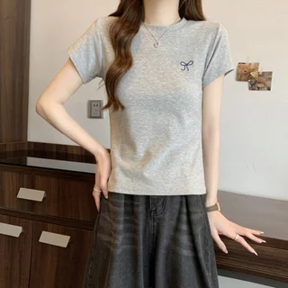 Áo thun nữ babytee thêu nơ ngực trái MAt25 - hottrend phong cách trẻ trung