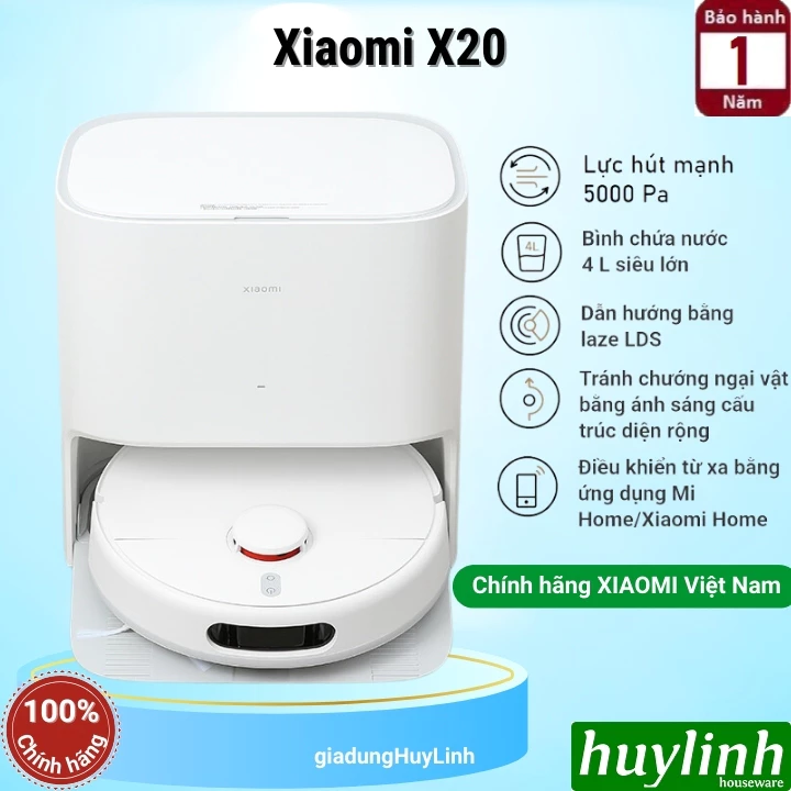 Robot hút bụi - lau nhà thông minh Xiaomi X20 - sử dụng app Mi Việt Nam - Bảo hành chính hãng tại VN