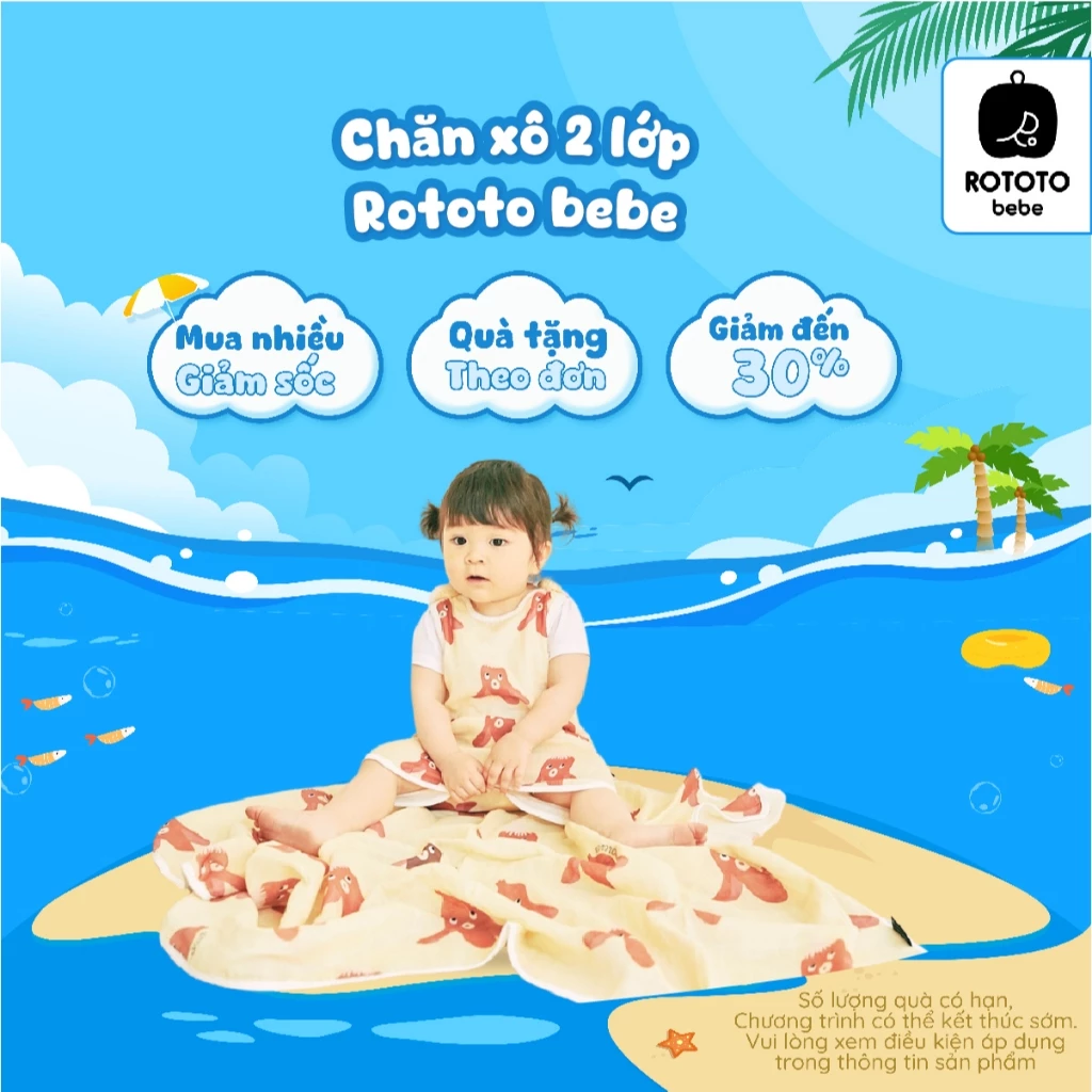 Chăn xô 2 lớp Rototo Bebe nhập khẩu Hàn Quốc mềm mịn thoáng mát KT 90x120cm