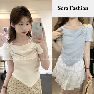 Áo Kiểu Nữ Trễ Vai Tay Ngắn Bigsize Sora Fashion, Áo Kiểu Nữ Hàn Quốc Bánh Bèo Chất Liệu Thun Tăm 148