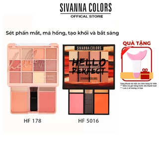 Bảng Phấn Mắt Má Hồng Tạo Khối Highlight Sivanna Hello Perfect, sét tích hợp cọ và gương trong hộp HF178 21.5g