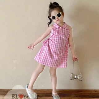 Váy bé gái - VÁY KẺ HỒNG NHÚM EO XINH XẮN cho bé gái 1 - 8 Tuổi