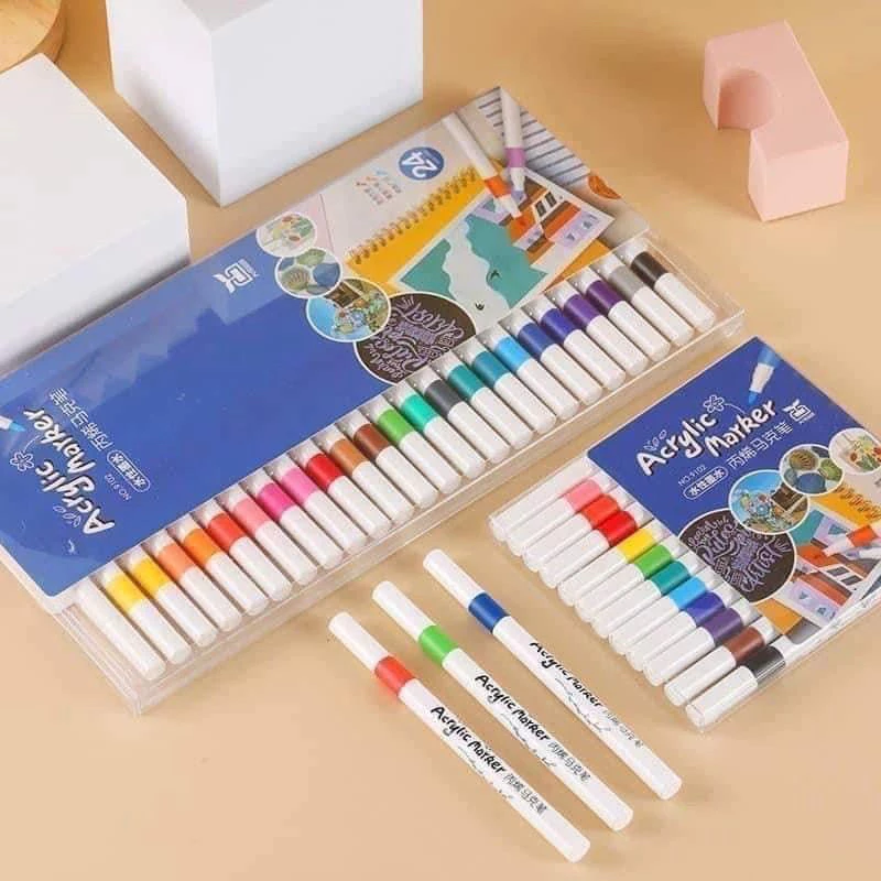 Bộ hộp màu Acrylic Marker cao cấp, màu vẽ 12/24/36/48/60 chi tiết vẽ trên các bề mặt