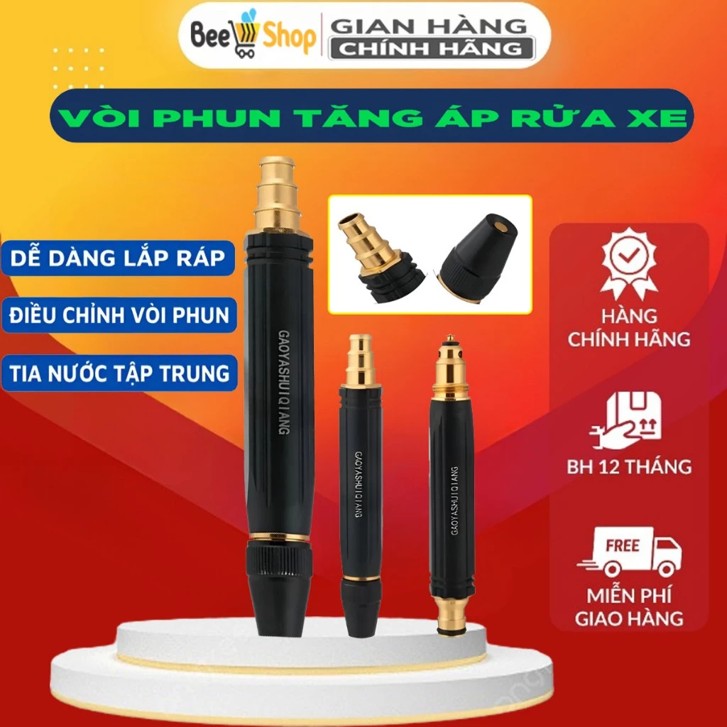 Đầu vòi xịt tăng áp rửa xe cực mạnh, vòi phun áp suất cao tiện lợi đa chức năng