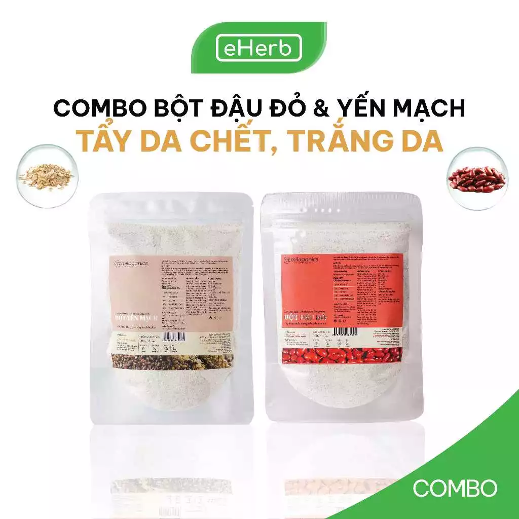 Combo Mặt Nạ Bột Tắm Trắng Da Đậu Đỏ & Yến Mạch Giúp Da Mịn Màn, Tươi Tắn MILAGANICS 100gr (Túi Zip)