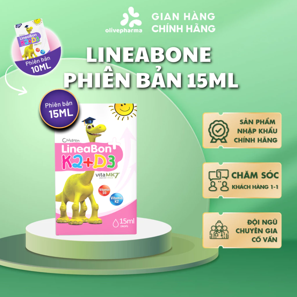 [OLIVE PHARMA] - Vitamin D3 K2 Lineabon 15ml drops nhập khẩu chính hãng hỗ trợ phát triển chiều cao cho bé