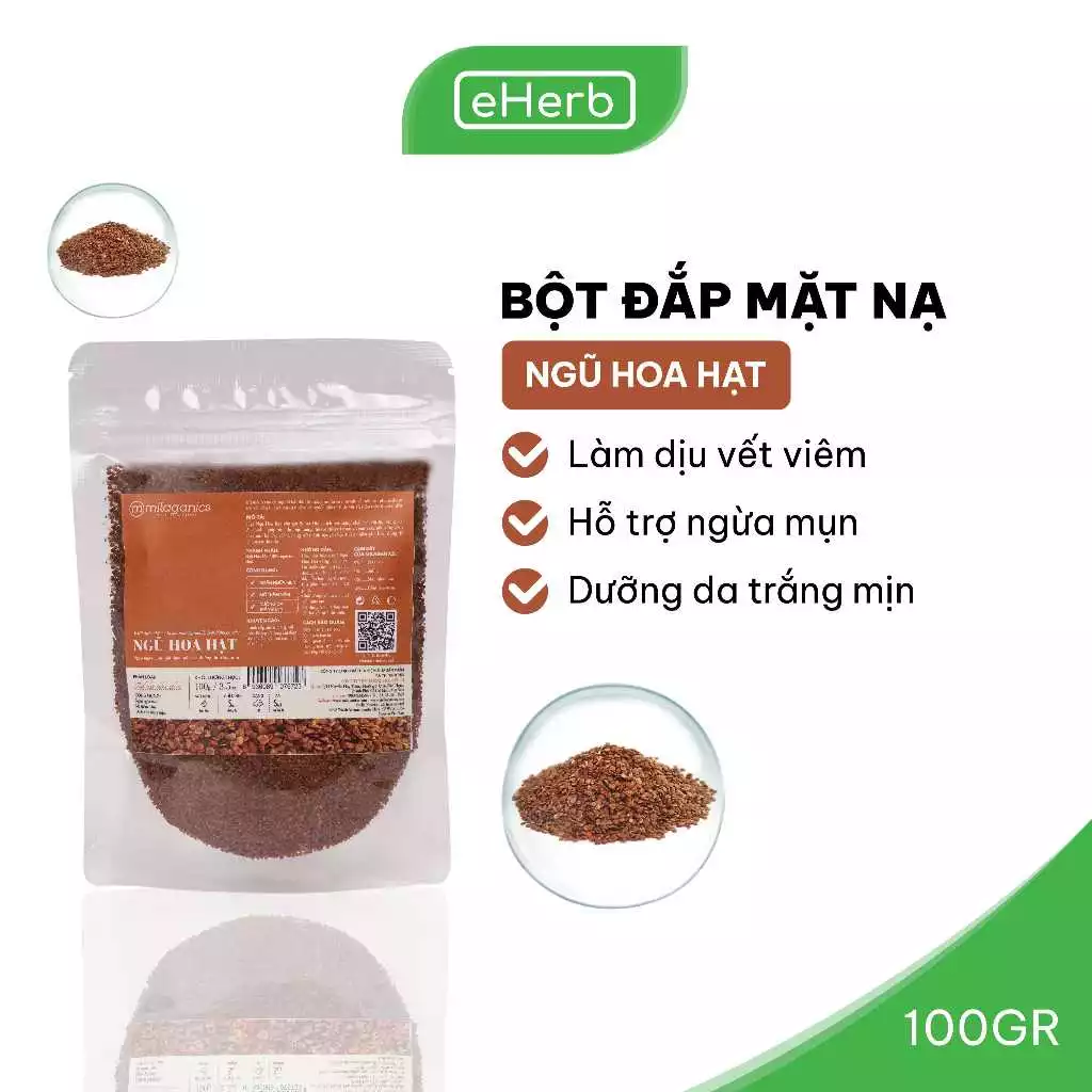 Bột Ngũ Hoa Hạt Nguyên Chất Đắp Mặt Nạ Dưỡng Da Trắng Mịn & Ngăn Ngừa Mụn MILAGANICS 100gr (Túi Zip)