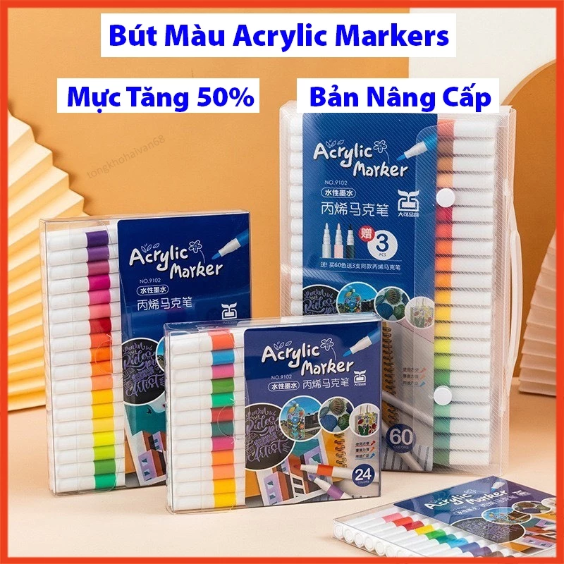 Bút Màu Acrylic Marker  Màu Sắc Tươi Sáng 12/24/36/48/60 Vẽ Trên Mọi Chất Liệu Có Thể Vẽ Chồng Màu