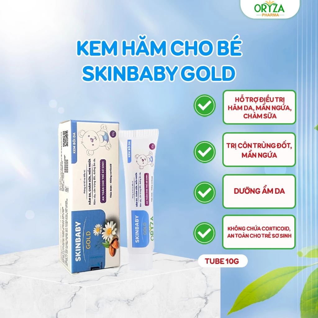 Kem hăm SKINBABY GOLD ORYZA PHARMA giúp Ngừa hăm, mẩn ngứa, chàm da, mụn nhọt, rôm sảy, mề đay - Tuýp 10g