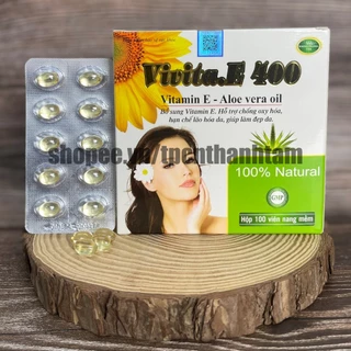 Viên vitamin E vivita E 400IU hỗ trợ làm đẹp da, trắng sáng da, có thể thoa lên mặt và trộn kem dưỡng - Hộp 30-60 viên