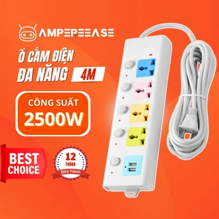 Ổ Cắm Điện USB Đa Năng Cao Cấp Chống Giật Dây Dài 4m, 2 Cổng Cắm USB Có Chốt An Toàn Tiện Dụng