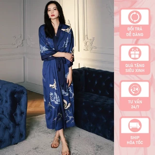 Áo choàng ngủ lụa dáng dài Shury Store in3D cao cấp mặc nhà hoặc đi biểnAC015 freesize dạng buộc dây phong cách hàn quốc