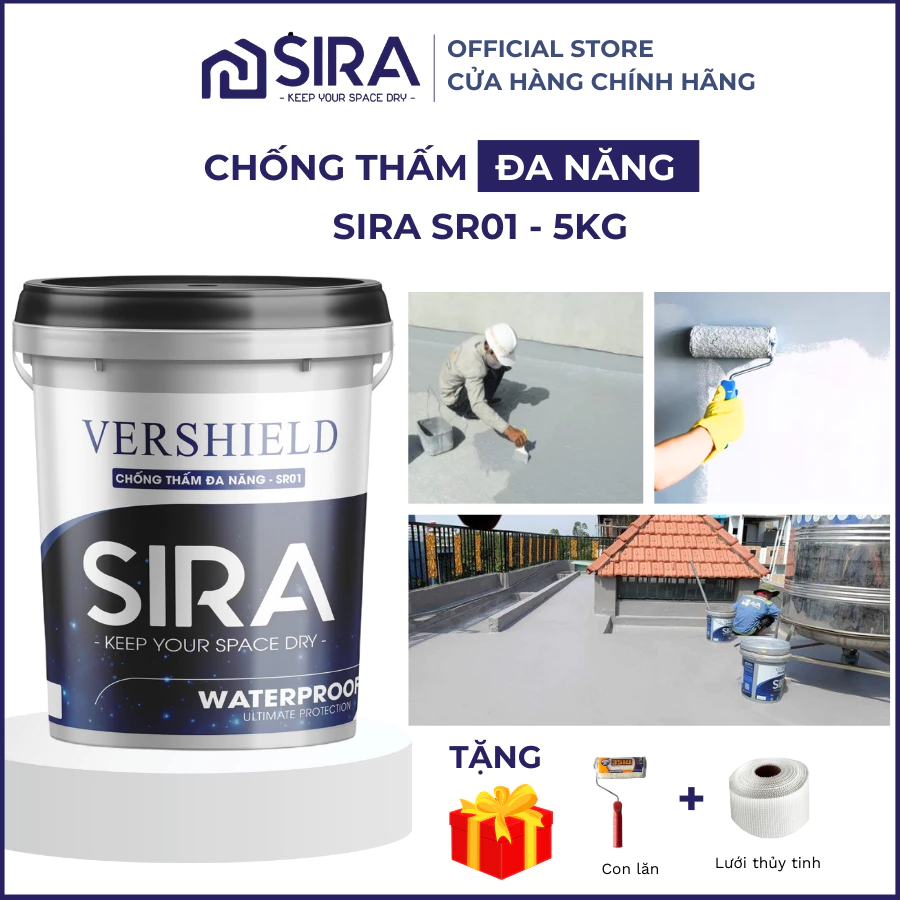 Sơn chống thấm Đa Năng - (5KG) Sơn chống thấm tường ẩm, sàn mái, sân thượng, máng xối ngoài trời SIRA SR01