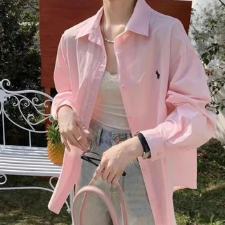 Áo Sơ Mi Nữ Lụa Cát Hàn Tay Dài Phối Hình Thêu Ngựa 6 Màu Pastel Vibe Nhẹ Nhàng Thanh Lịch Hot Teen