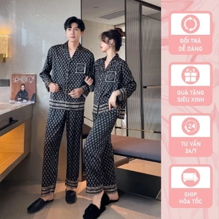 Đồ ngủ đôi Shury Store- DD34 nam nữ đồ bộ ngủ Pyjama couple tay dài quần dài chất lụa băng cao cấp phong cách hàn quốc