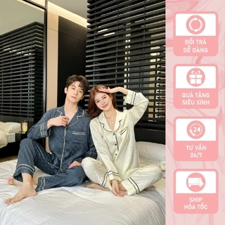 Đồ bộ ngủ Pyjama lụa băng tay dài quần dài couple DD71