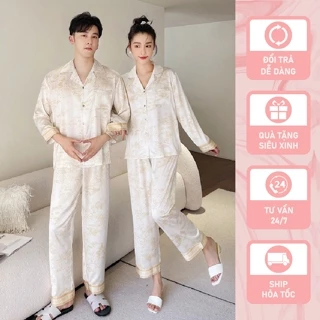 Đồ bộ ngủ Pyjama lụa tơ  tay dài quần dài couple DD64