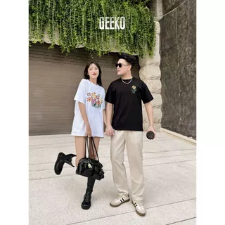 Áo thun unisex oversize nam nữ màu Đen local brand Geeko studio 100% cotton- Sun flower