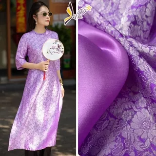 Lụa  may áo dài -SILK- hoa cúc màu tím- CU02