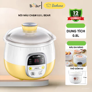 Nồi nấu cháo chậm Bear dung tích 0,8L công suất 200w kèm thố sứ và lồng hấp nấu đa năng bảo hành 12 tháng Beehihome