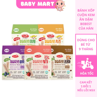 Bánh xốp cuộn kem cho bé ăn dặm Bebest của Hàn, bánh que dinh dưỡng cho bé từ 9 tháng, Baby Mart