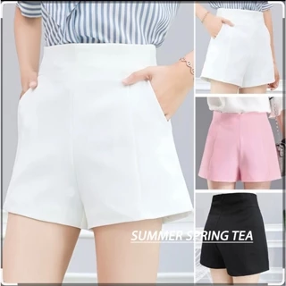 Quần short nữ lưng cao cạp liền khóa sau - Summer Spring Tea - Mẫu quần đùi nữ cạp cao mặc đi chơi