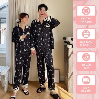 Đồ bộ ngủ Pyjama lụa tơ tay dài quần dài couple DD30