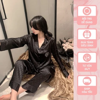 Đồ ngủ đôi Shury Store- DD17 nam nữ đồ bộ ngủ Pyjama couple tay dài quần dài chất lụa băng cao cấp phong cách hàn quốc