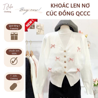 [ ẢNH THẬT ] Khoác Cardigan Tiểu Thư Cổ V Đính Nơ + Cúc Đồng Siêu Xinh Hàng QCCC