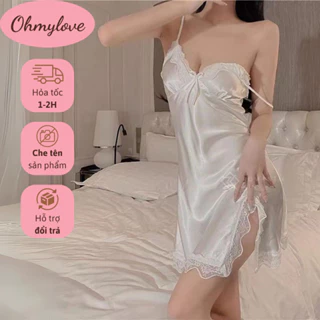 Váy ngủ nữ sexy chất liệu lụa satin cao cấp 2 dây phối ren phong cách sexy quyến rũ thoải mái