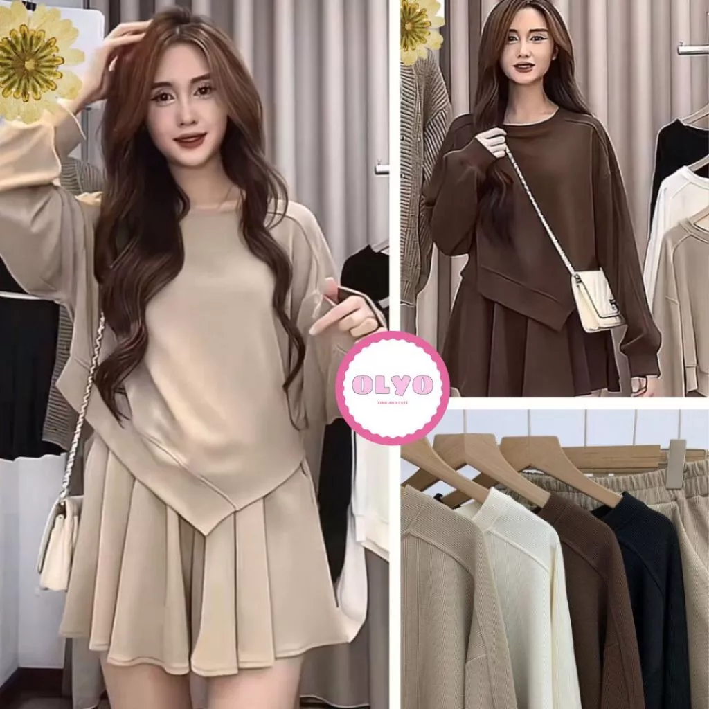 Set áo vạt nhọn kèm quần sooc xoè nỉ tăm