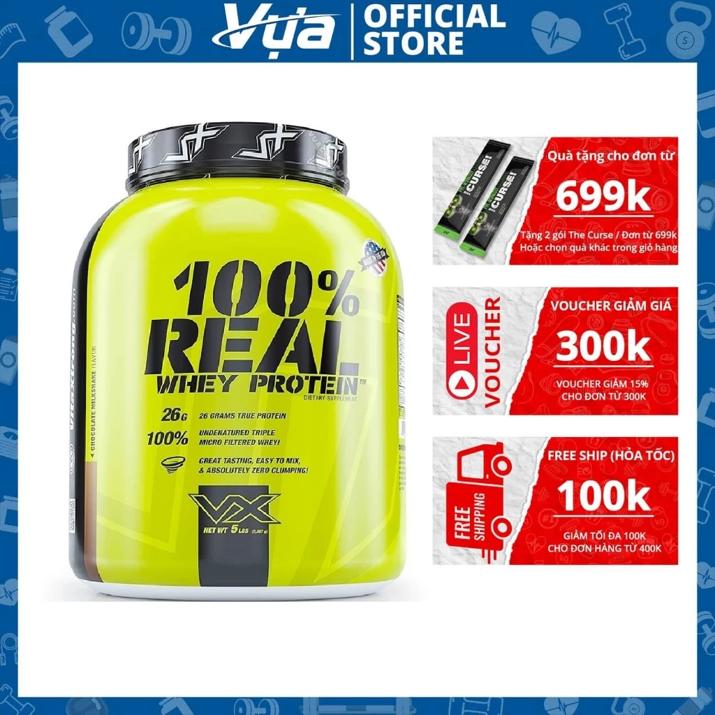 Bột VitaXtrong - Real Whey Protein (5 Lbs) - Tăng Cơ, Giảm Mỡ, Phục Hồi Nhanh Chóng - Chính Hãng