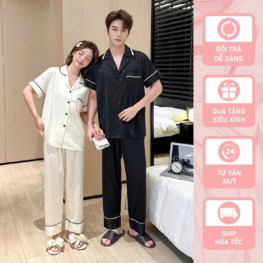 Đồ bộ Pijama lụa băng tay ngắn quần dài couple CND18