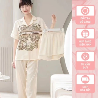 Đồ bộ ngủ nữ Pyjama lụa xước Shury Store tay ngắn quần dài mặc nhà , mặc ngủ TN29 tặng kèm quần ngắn phong cách Hàn Quốc