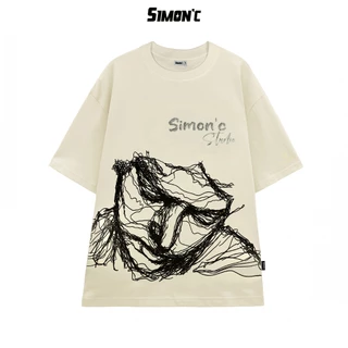 Áo Thun Simon'c Face Line - Kem Cotton  Nam Nữ Unisex Tay Lỡ Oversize Local Brand Cổ tròn