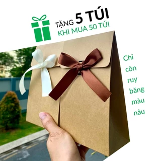 Bộ 50 cái - Túi giấy kraft nâu dày thắt ruy băng 10x16x5cm