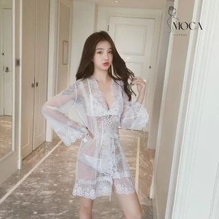 Áo choàng ngủ ren lưới tay dài kiểu kimono MS43