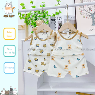 Bộ ba lỗ phối hoạ tiết Mimibaby cho bé từ 3 tháng đến 2 tuổi vải mát, vải tăm cho bé,  MIMI30