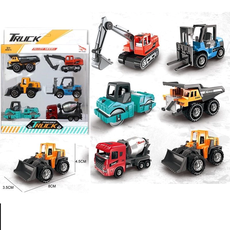 Đồ chơi lật đật mini, set 6 xe công trường kim loại an toàn bền đẹp cho bé