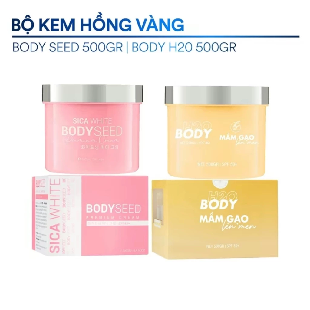 Combo Kem Sica White Body Mầm Gạo, Body Mầm Ý Dĩ 500G (Tặng 1 Phủ Trắng B3) - SICA WHITE