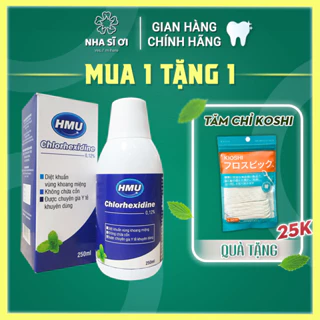 Nước súc miệng HMU Chlorhexidin 0,12% 250ml diệt khuẩn, ngăn ngừa sâu răng, niềng răng, chỉnh nha