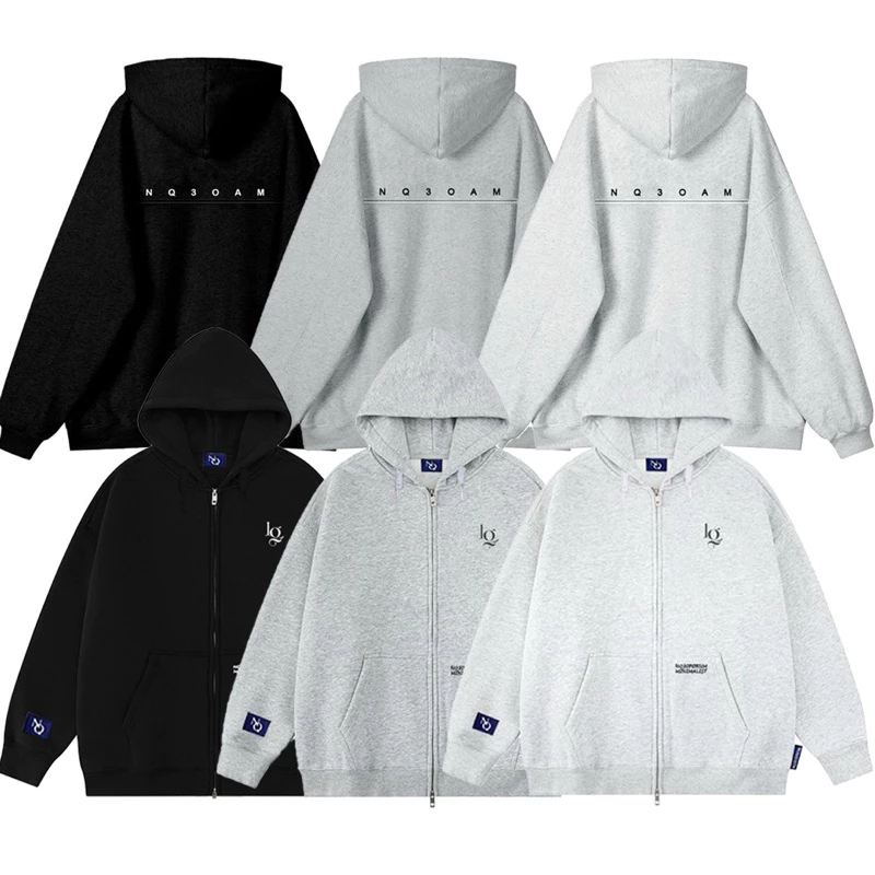 Áo Khoác Nỉ Hoodie Zip Thêu NQ30 AM Form Rộng Nam Nữ Unisex , Áo Hoodie Zip Mũ Rộng 2 Lớp