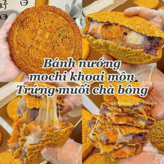 Bánh nướng khoai môn nhân trứng muối chà bông, bánh Trung thu khổng lồ nội địa TQ (gói 500g kèm dao dĩa)