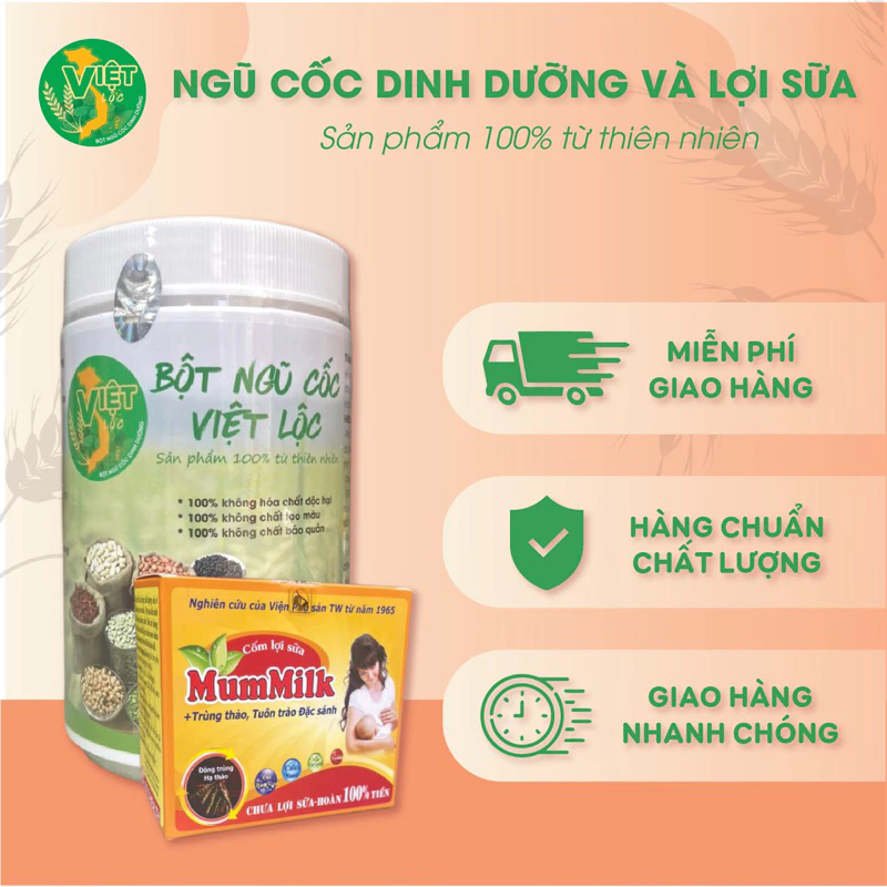 Ngũ Cốc Việt Lộc kèm cốm mummilk sản phẩm lợi sữa cho mẹ sau sinh