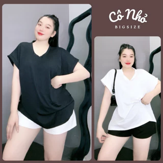 Áo Thun Nữ Form Rộng Bigsize Cổ Tim Tay Hến Sành Điệu Vải Cotton Mềm Cho Nàng Chubby A60