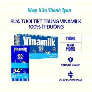 [HSD T12-2024] Thùng 48 Hộp Sữa Tươi Tiệt Trùng VINAMILK 100% ÍT ĐƯỜNG 110ML.